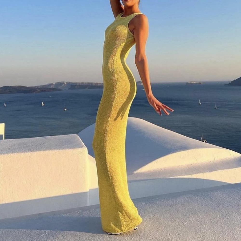 Asta Resort Natalia Maxi Dress Chartreuse Sequins - Picture 5 of 13